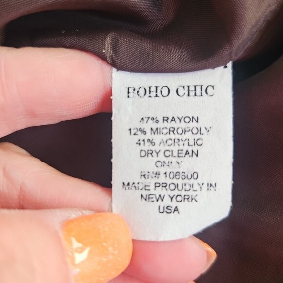 Vtg Boho Chic Chocolate Brown Embroidered Floral Jacket Western Blazer Sz 6 - Picture 7 of 10